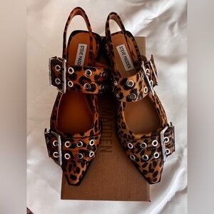 Steve Madden Leopard Print Slingback Flats with Buckle Details